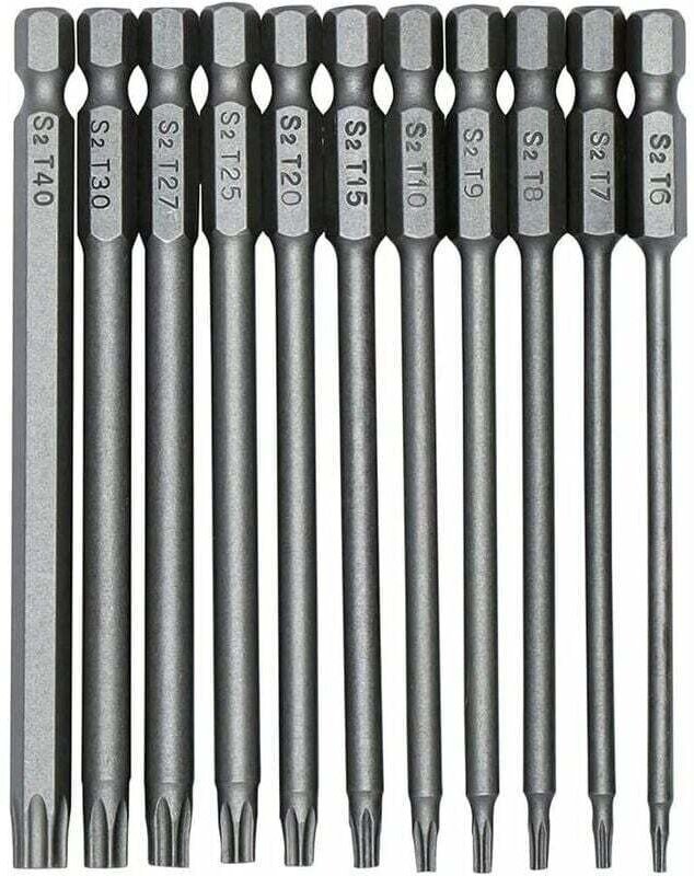 ZVD - 11 Pièces 100mm S2 1/4Pouce Torx Tournevis Bits à Tige Hexagonale de Précision Foret Tournevis Magnétique de Sécur...