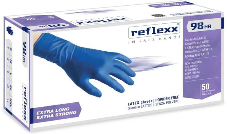 Thumbnail - R98 Chlorierte, puderfreie Latexhandschuhe 18,5gr Kat.3 Blau 50 Stück s - Reflexx
