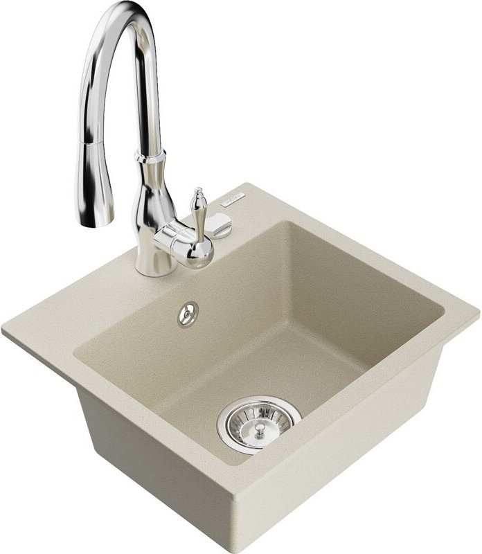Milo 1-Becken-Granit-Spüle mit Mischbatterie Savita, Beige - 6505-69-672601-00 - Mexen