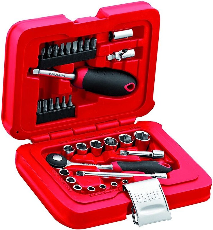 601 1/4 J34 Sortiment in modularer Box mit Sechskant-Stecknüssen und Einsätzen zum Schrauben (34-teilig) - Usag