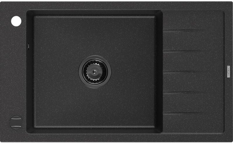 Elias Granitspüle mit einem Becken und einer Abtropffläche 795 x 480 mm, Schwarz/Silbermetalli - Mexen