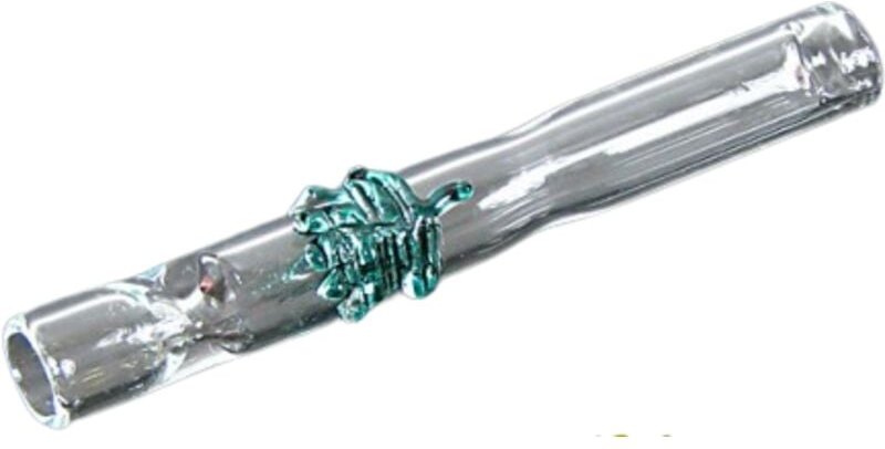 Glaspfeife mit Blatt - Dickes Glas, 9 cm, Kurze Pfeife