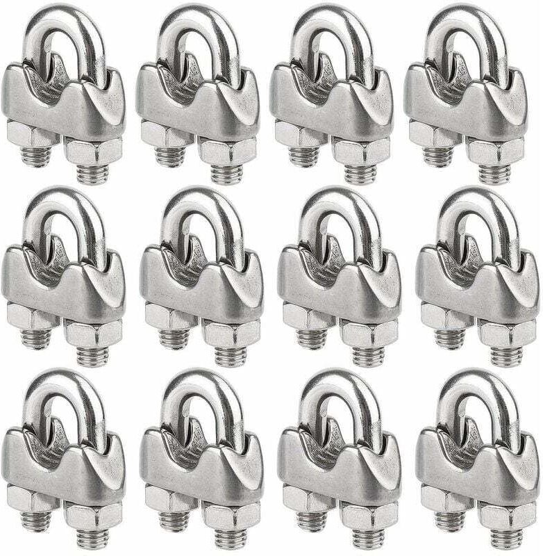 12er-Pack Kabelklemmen aus Edelstahl für Drahtseile mit 4 mm Durchmesser (M4)