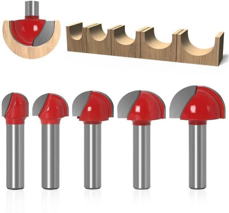 Cyslmuk - Holzrundfräser, 5 Stück Fräser 8 mm Schaft 12/16/19/22/25 mm Nutfräser für Fräser