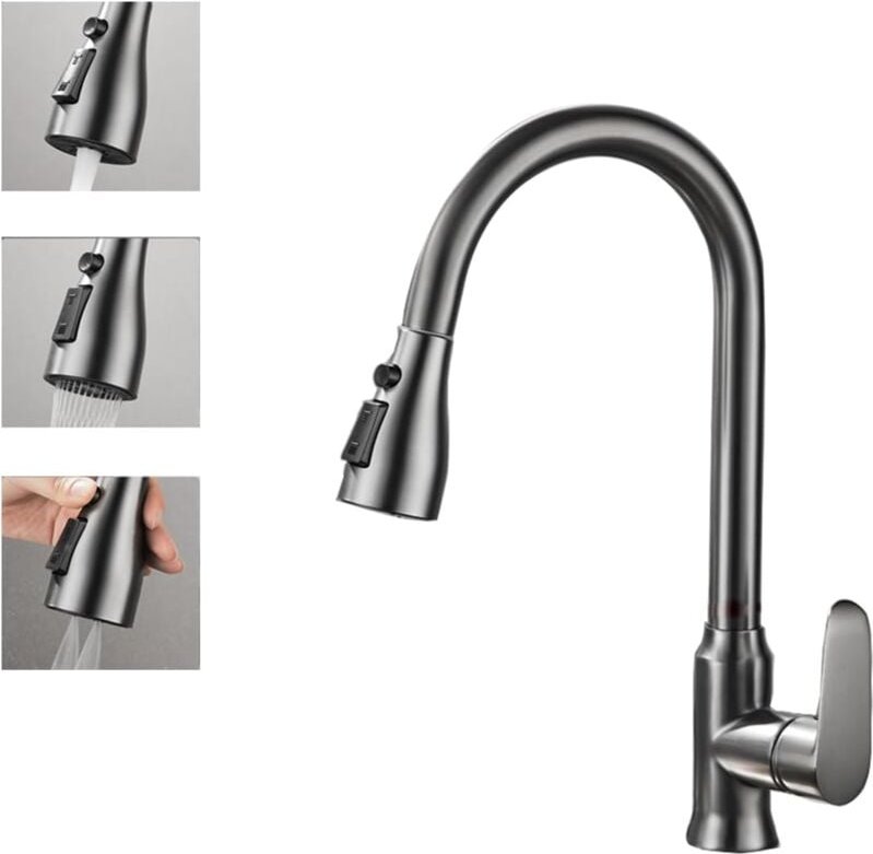 Thumbnail - Sollbry - Küchenarmaturen, 3 Hochlichtbogen-Modi, Einhand-Küchenspüle-Wasserhahn, Küchenarmatur aus gebürstetem Nickel m...