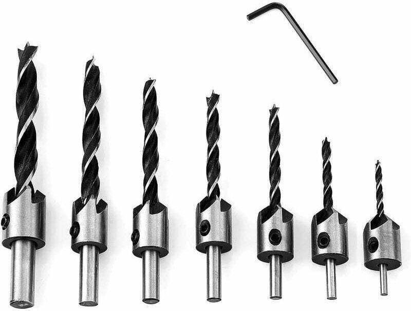 7-teiliger Holzbohrer mit HSS-Senker, Zimmerei-Reibahlen, Kernbohren, Fasen-Senkbohrer mit Senker und Tiefenanschlag, Se...