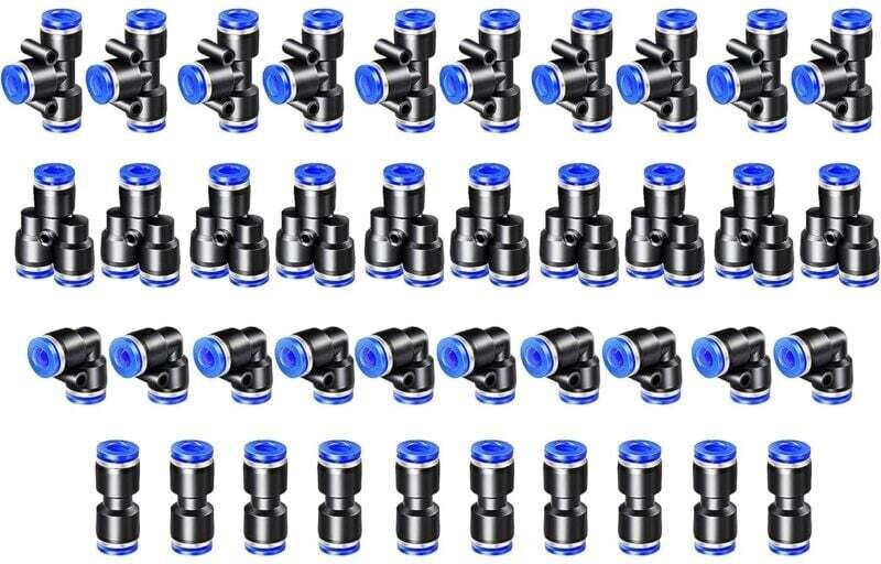 40 Stück Pneumatikverbinder, 4 mm, pneumatische Fittings, Schnellverbinder, Druckluft, 4 Formen zum Abdichten von Druckl...