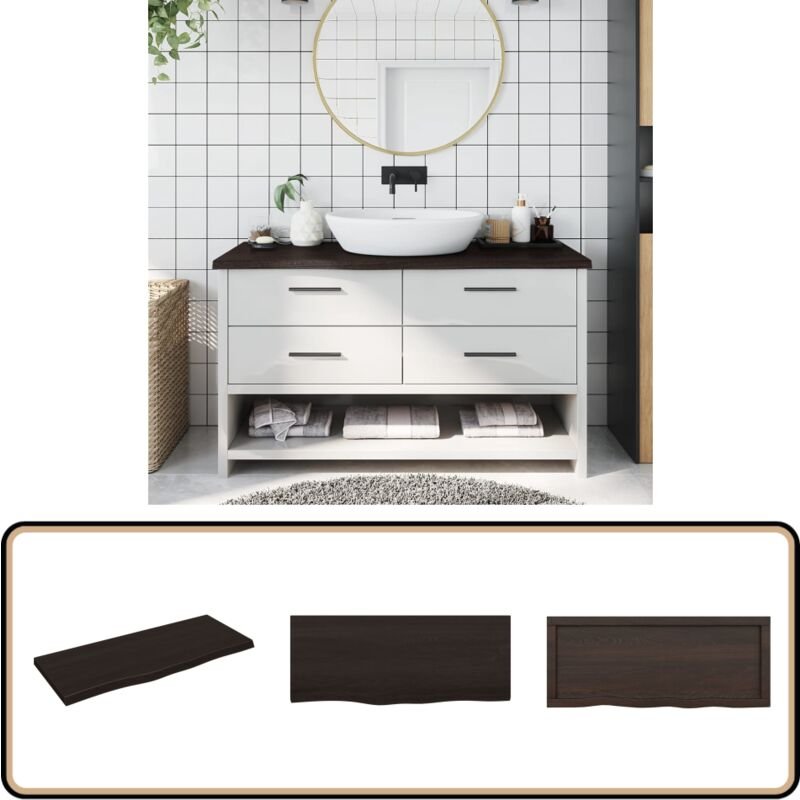 Waschtischplatte Dunkelbraun 100x40x(2-4)cm Massivholz - Holz Waschttisch Platte - Eiche - Massivholz Arbeitsfläche - Ba...