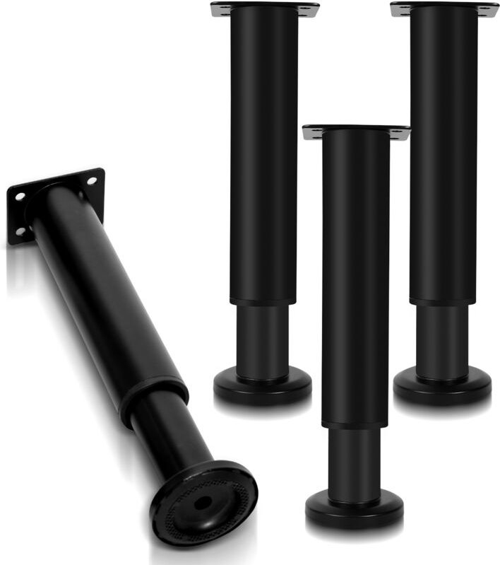 12er Set Möbelfüße Tischbeine Sockelfuß Tischfuß Möbel Schwarz Höhenverstellbar 120-180 mm - Swanew
