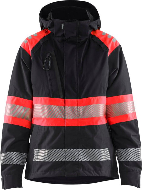 Arbeitsjacke aus Hardshell mit hoher Sichtbarkeit für Damen 4430 – Schwarz/Neonrot XS