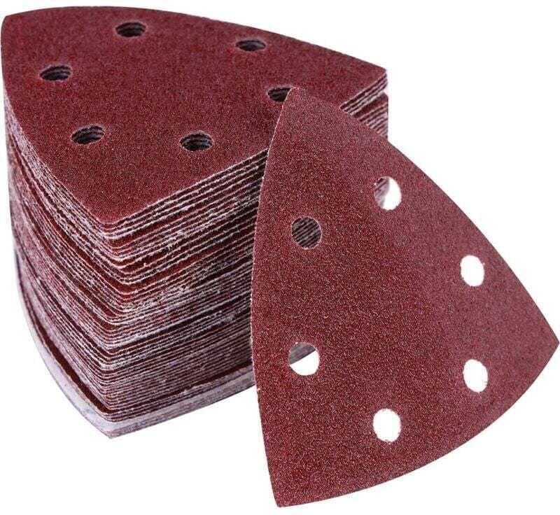 100 Stück Schleifdreiecke - 6 Löcher - 90 x 90 x 90 mm für Deltaschleifer - Dreieckige Schleifblätter - Schleifen und Po...