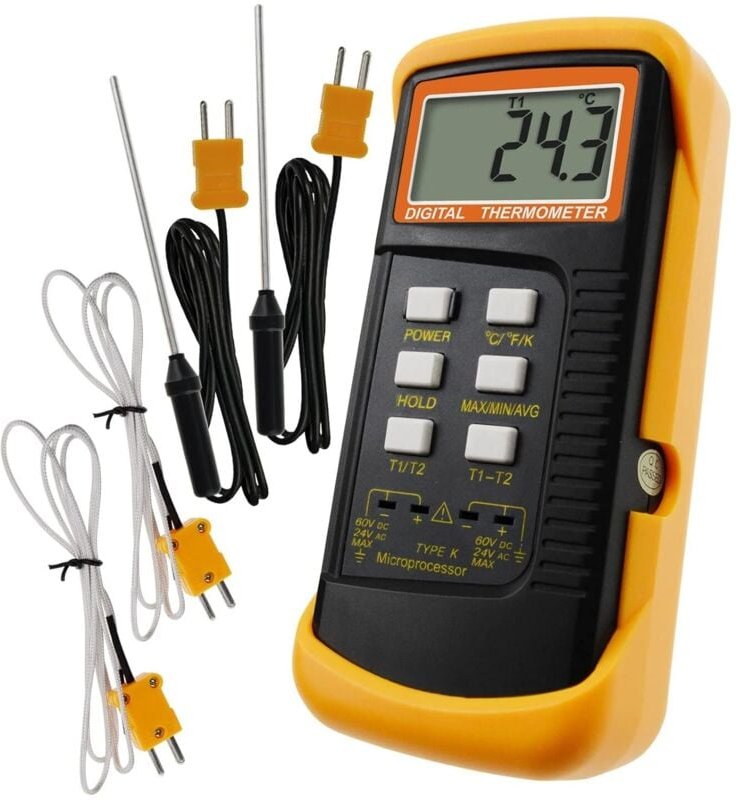 Thumbnail - Digitales Thermometer vom Typ k, 2 Kanäle mit 4 Thermoelementen, Sondensensor – -50–1370 °c (-58–2498 °f), °c °f, Kelvin...