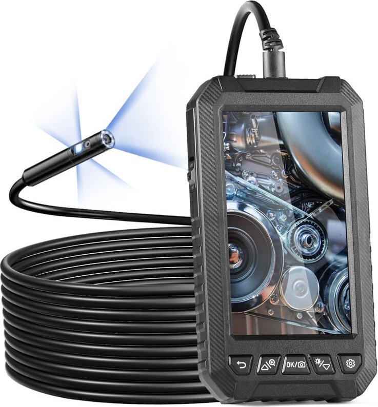 Endoskopkamera mit Licht, Industrie-Endoskop mit Dreifachlinse, 5-Zoll-Bildschirm, 1080P-Inspektionskamera, 8 + 2 Lichte...