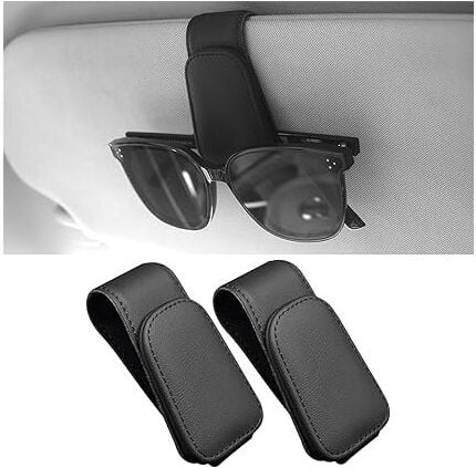 Thumbnail - Lntyq - 2er-Pack Leder-Brillenrahmen fürs Auto, für die Sonnenblende im Auto, Auto-Brillenhalter, Ticket-Kartenhalter (s...