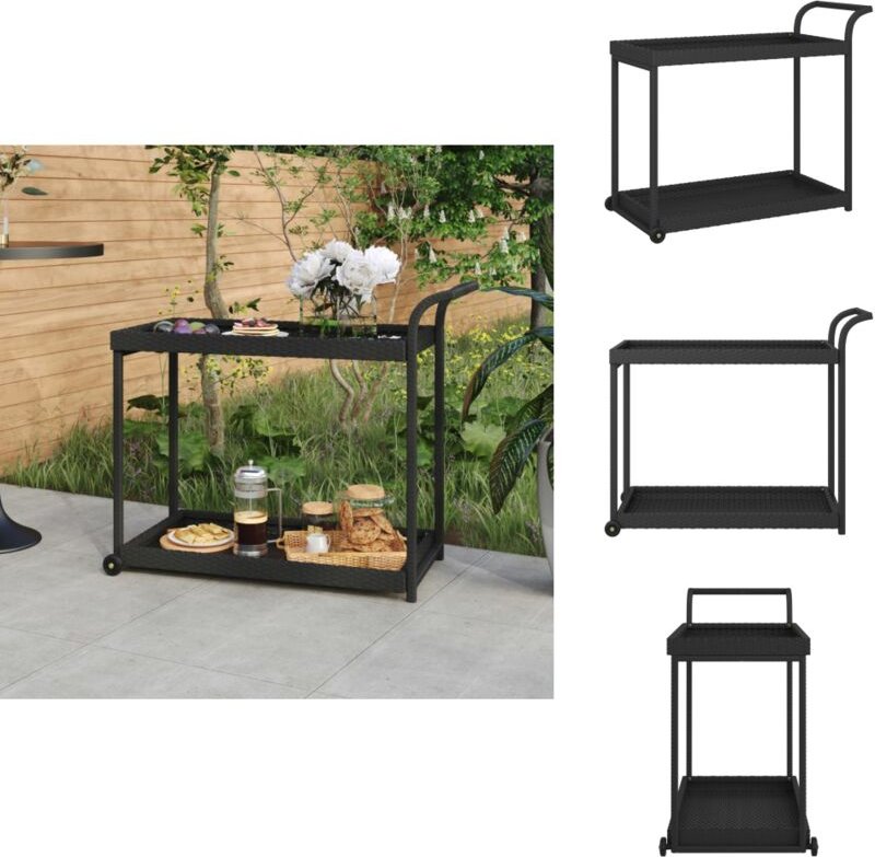 Barwagen Schwarz 100x45x83 cm Poly Rattan - Servierwagen - Barwagen - Küchentisch - Rollwagen - Poly Rattan Möbel