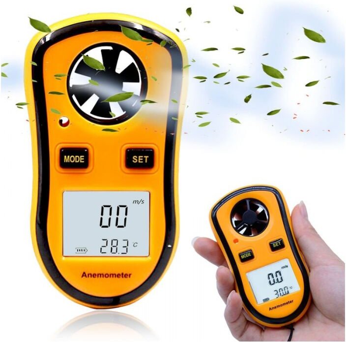 Digitales Anemometer – Windgeschwindigkeitsmesser + Temperatur + Beaufort-Skala – LCD-Bildschirm