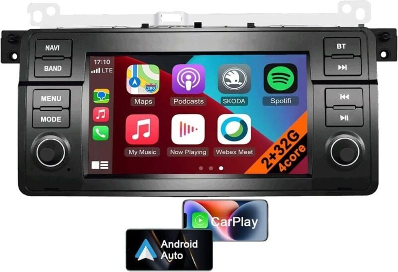 7 Zoll Android 13 für BMW 3er E46, Multimedia-Player mit Bluetooth, AM/FM-Radio, unterstützt Navigation, Lenkradsteuerun...