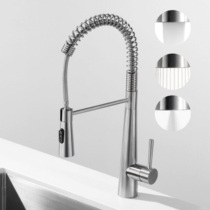 Spring Küchenmischbatterie mit 3 Wasserauslassmodi – Spültischarmatur mit ausziehbarer Brause – Wasserhahn für heißes un...