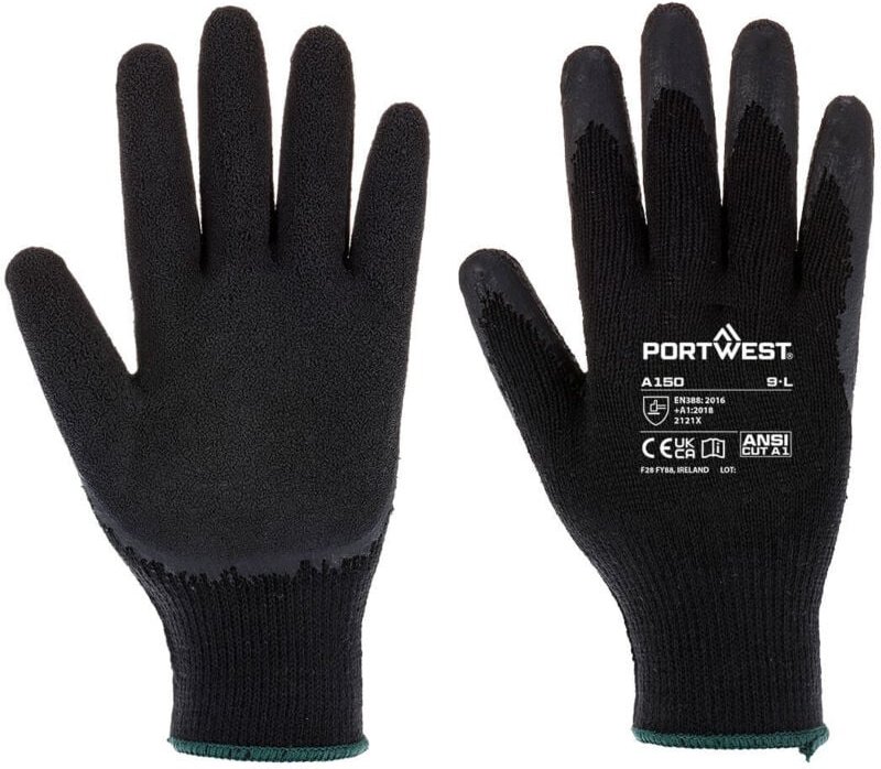 Gestrickte Handschuhe mit klassischer schwarzer Latex-Beschichtung 2XL – Größe 11