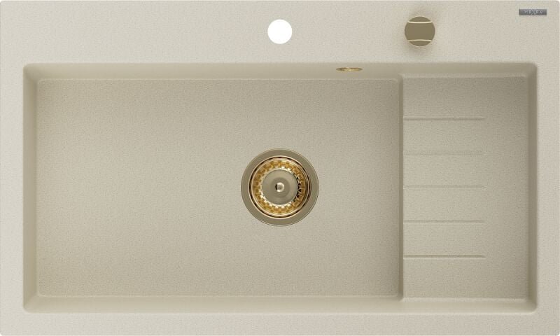 Mexen Omar Granitspüle 1-Becken 800 x 480 mm, beige, goldener Siphon - 6520801005-69-G