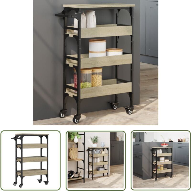 Küchenwagen Sonoma-Eiche 53x20x76 cm Holzwerkstoff - Küchenwagen - Holzwerkstoffmöbel - Vintage Küchentisch - Mobile Spe...