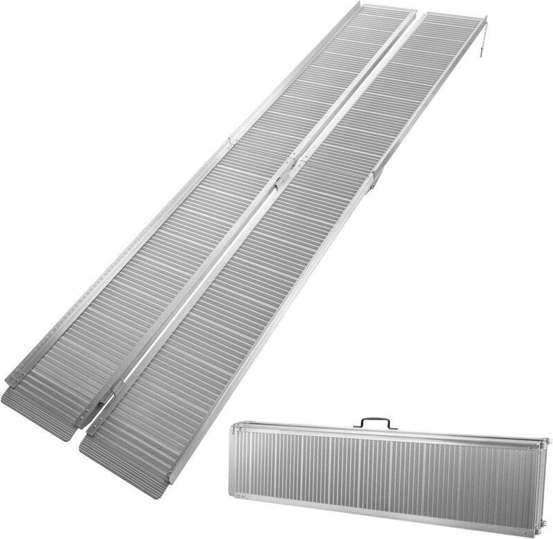 Wiltec - Rollstuhlrampe doppelt faltbar 213cm 270kg, mobile Auffahrschiene als Rollirampe, Aluminium Kofferrampe