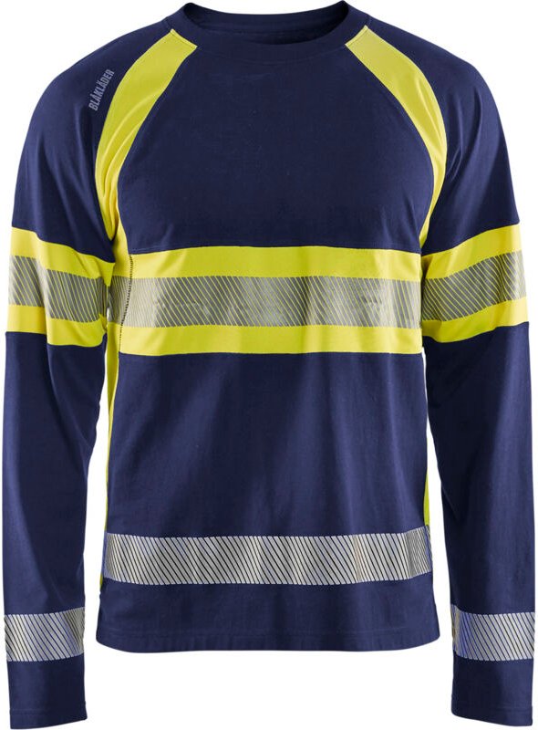 Thumbnail - Arbeits-T-Shirt mit langen Ärmeln, Hochsichtbarkeit 3510 – Marine/Neongelb 4XL