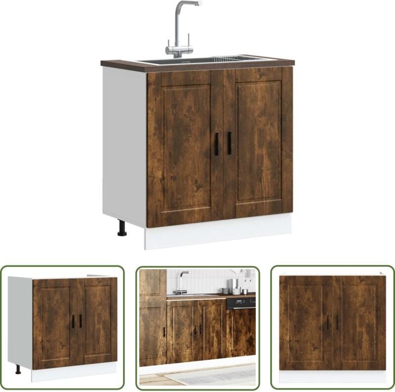 The Living Store - vidaXL Spülenunterschrank Porto Räuchereiche 80x46x81,5 cm