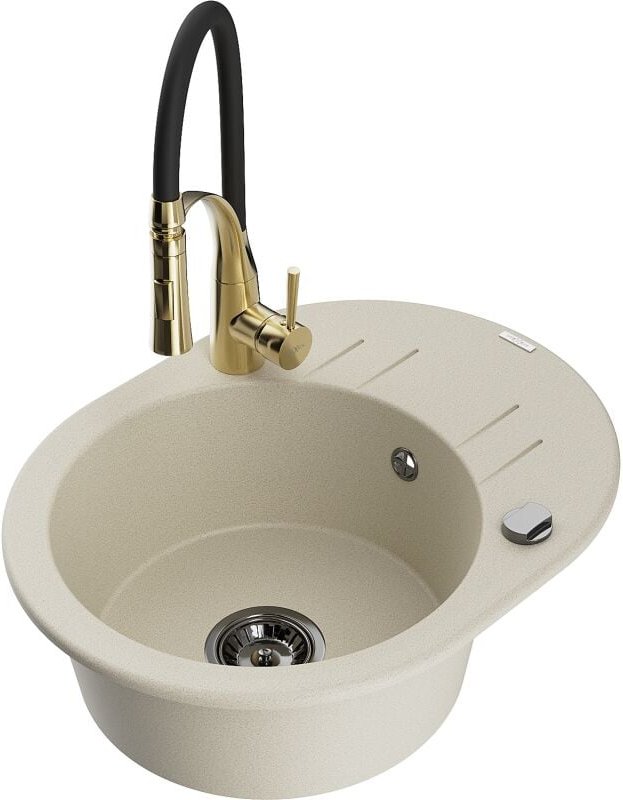 Kevin 1 Becken-Granitspüle mit Abtropffl√§che und Mischbatterie Aster, Beige - 6517-69-73450-57-B - Mexen