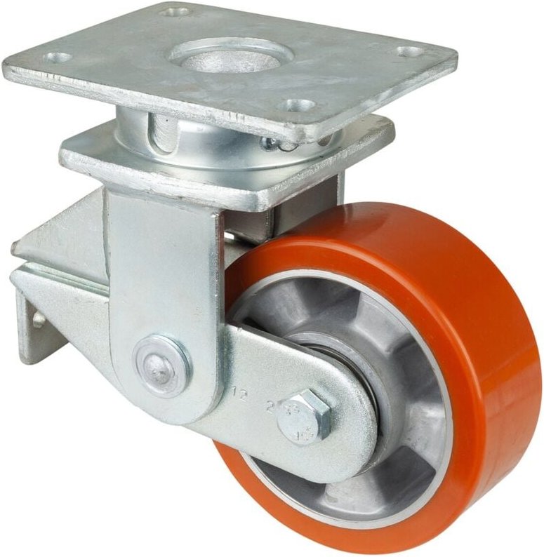 Bs gefederte Schwerlastrolle T100, Lenkrolle, Rad-Ø 125 mm, Tragk. 250 kg, Kugellager, Lauffl. Guss-Polyurethan, Radk. A...