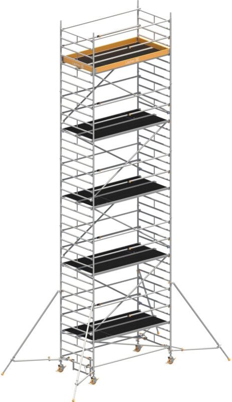 Layher Rollgerüst Uni Breit Sicherheitsaufbau P2 mit Uni Telegeländer und ausziehbaren Gerüststützen 11,20m AH
