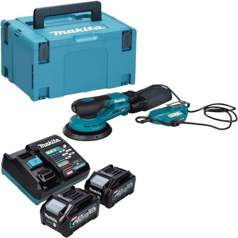 Makita BO 002 CGM201 Akku Exzenterschleifer 40 V max. 150 mm 5,0 mm Hub Brushless + 2x Akku 4,0 Ah + Ladegerät + Makpac