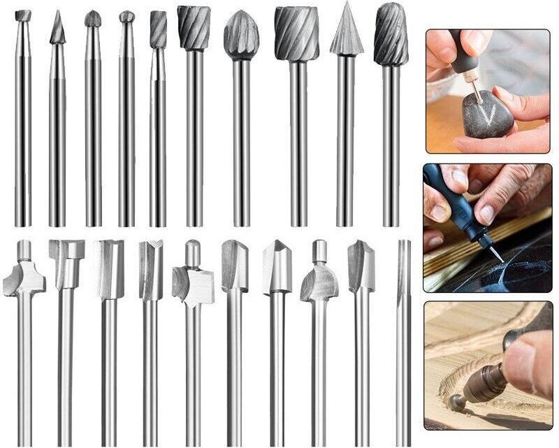 HSS-Fräser, 20 Stück, 3 mm, 1/8 Zoll, Hochgeschwindigkeitsstahl-Fräser, Holzbearbeitungs-Fräser, Zubehör-Set für Rotatio...