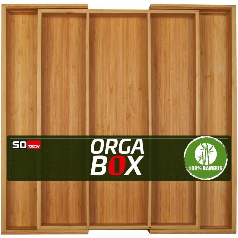 So-tech - orga-box universal Besteckkasten aus Bambus verstellbar für Schubladentiefe 473 mm (Innenmaß) für Schrankbreit...