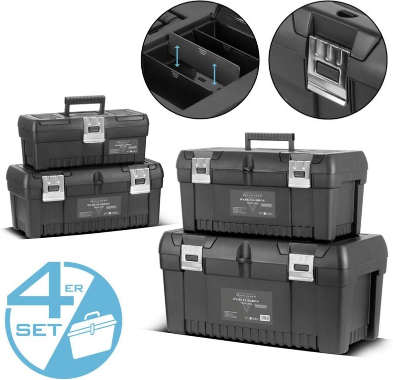STAHLWERK Toolbox Set mit 4 leeren Werkzeugkisten Modul-System Sortimentsboxen
