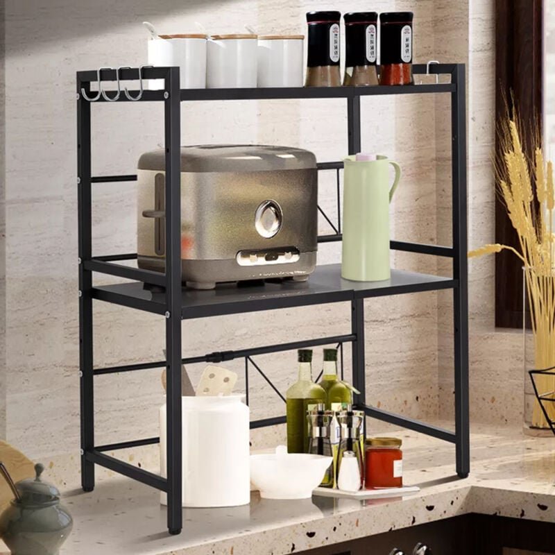 Thumbnail - Erweiterbar Mikrowellenofen Rack i Mikrowellenregal (3-stufig) Microwave Shelf i Extrem Standfest i Rutschfeste Füße i H...