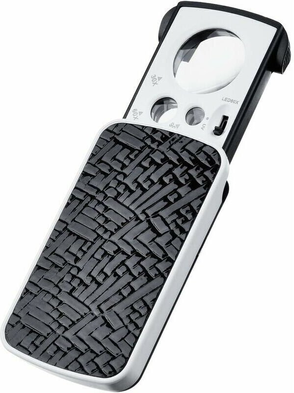 Juwelierlupe, Taschenlupe, kleine tragbare Lupe, Schmucklupe, 30 x 60 x 90 x Vergrößerung, mit led und UV-Lampen (schwar...