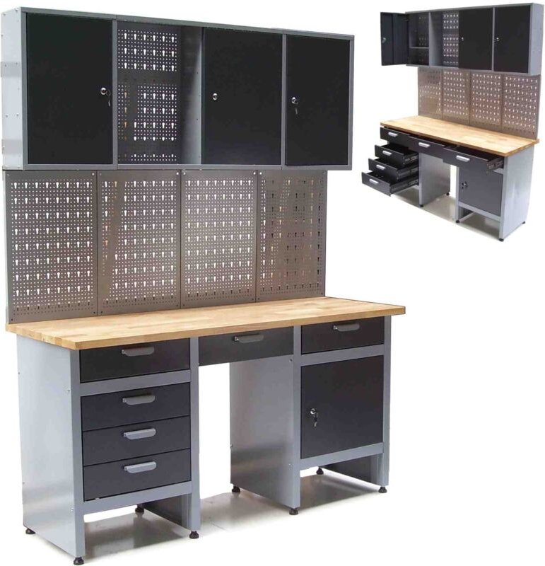 Werkstatt Combi-Set Werkbank 06276 Werkzeugschrank + Werkzeugwand 06278 Lochwand