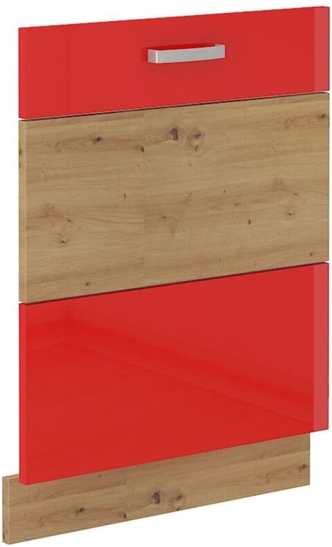 Thumbnail - Küchen Preisbombe - Frontblende für vollintegrierten Geschirrspüler 60 Eiche Artisan Rot Hochglanz