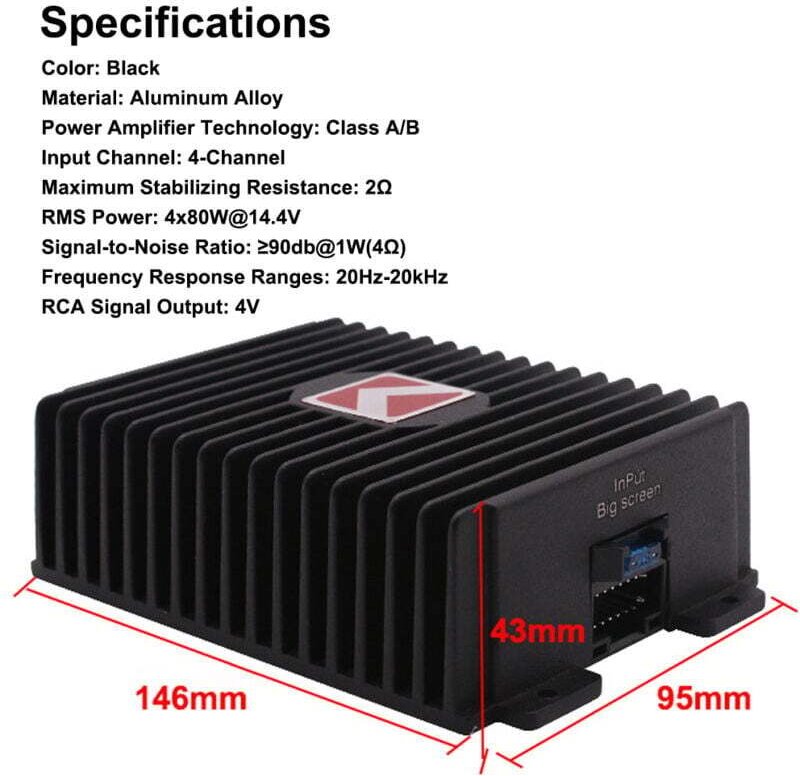 Decdeal 4-Kanal-Autoverstärker, 80 W x 4 Leistung, digitaler Verstärker, Soundprozessor, Klasse A/B, für Android-Player