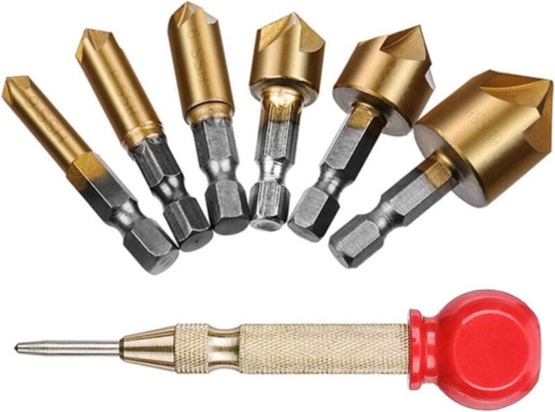 Senker 90° hss Automatische Zentrierstempel Fasenbohrer-Set Fasenkopfwerkzeuge Hartmetall-Fasensenker 1/4'' Sechskantsch...