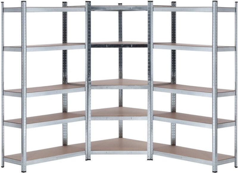 2er-Pack modulare Regaleinheiten und 1 Eckelement mit 5 Böden, Silber, 2625kg, 136x40x180cm, 7house