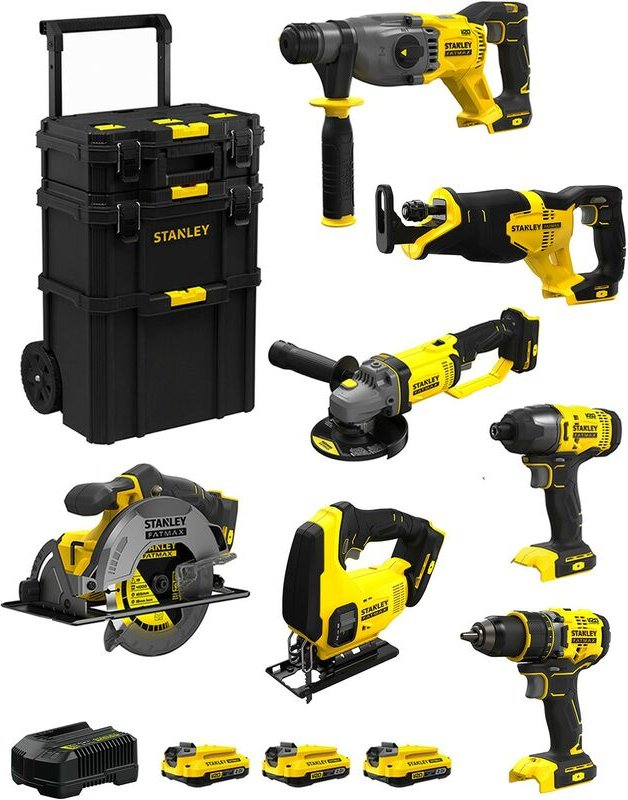 Stanley - FatMax Kit SVK704 (SFMCH900 + SFMCG400 + SFMCD720 + SFMCF800 + SFMCS500 + SFMCS600 + SFMCS300 +3x2,0Ah+Ladeger...