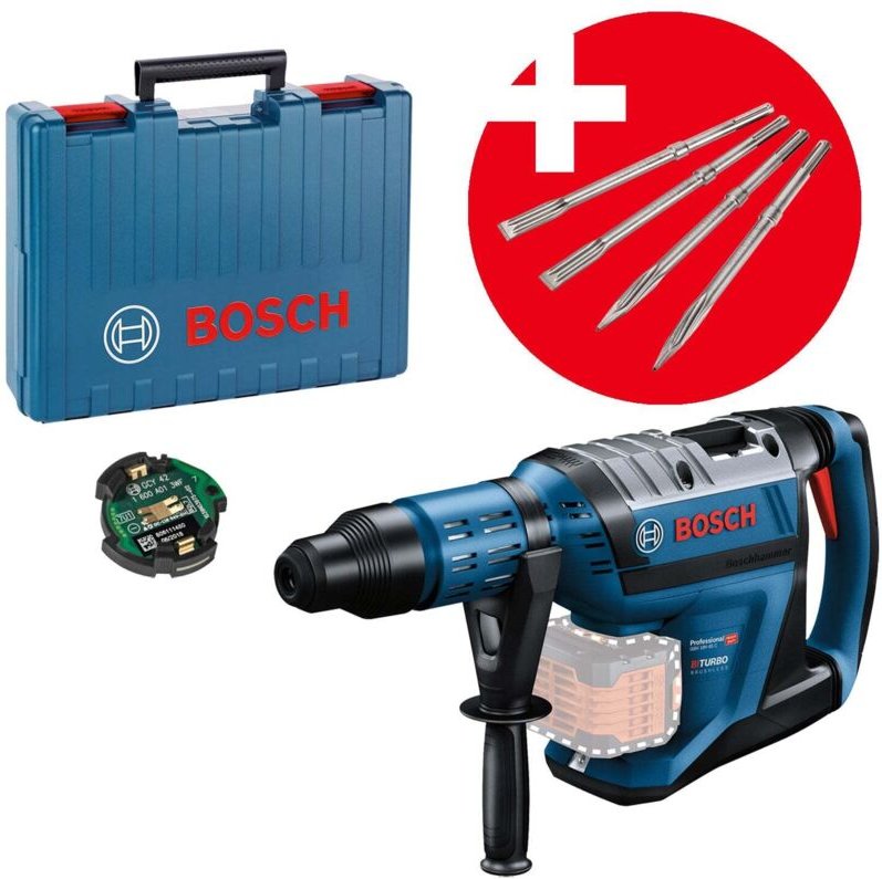 Akku-Bohrhammer biturbo gbh 18V-45 c mit sds max Solo inkl. Zubehör + Meißel-Set 4tlg. im Koffer - Bosch