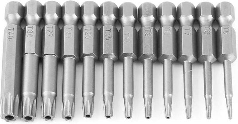 Aougo - 12 Stück 1/4 Zoll Sechskantschaft T5-T40 Torx-Schraubendreher-Set, manipulationssicher, 6-Punkt-Stern-Schraubend...