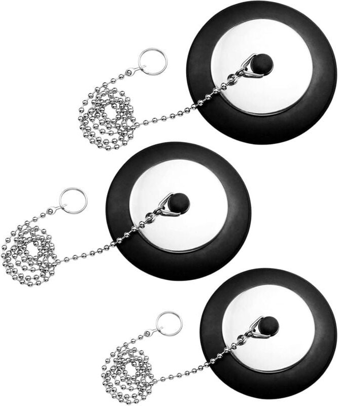 Thumbnail - Schwarz – 3er-Pack Waschbeckenstöpsel aus Gummi mit Kugelkette, 40 mm/43 mm/50 mm, für Badezimmer und Küche, Waschbecken...