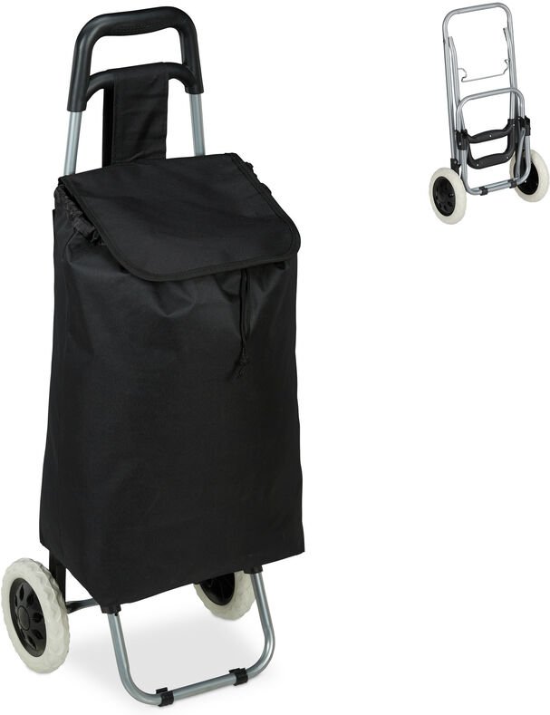 Relaxdays - Einkaufstrolley, klappbar, 25 l Einkaufstasche mit Rollen, bis 10 kg belastbar, hbt: 91 x 40 x 30 cm, schwar...