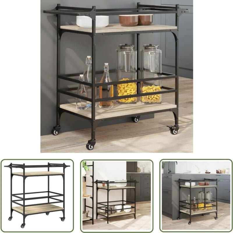 Küchenwagen Sonoma-Eiche 82x40x78,5 cm Holzwerkstoff - Küchentisch - Küchenschrank - Kücheninsel - Retro Stil - Vintage ...