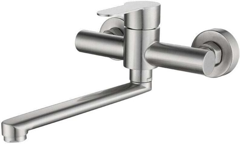 Rubinetto da cucina a parete, miscelatore da cucina a parete in acciaio inox, girevole a 360° per lavello da cucina, acq...
