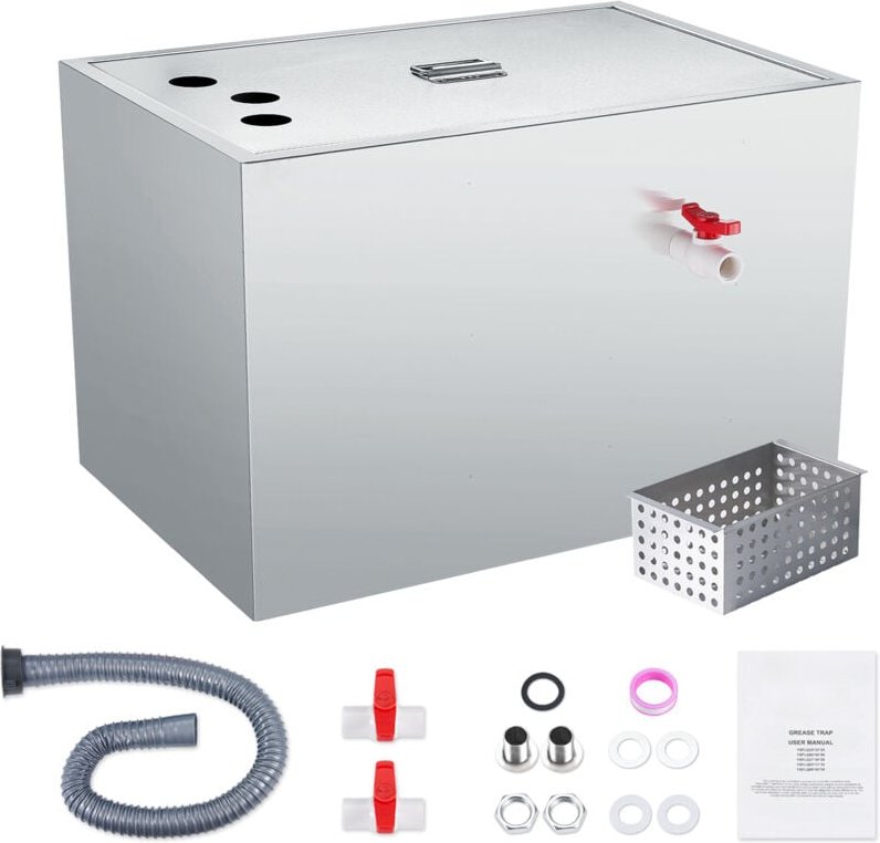 Mophorn - kommerzieller Fettabscheider, 40 lbs, oberer Einlassabscheider, Edelstahl unter der Spüle, 10 gpm Öl-Wasser-Ab...